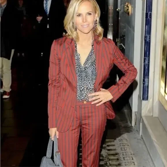 Tory‎ Burch Blazer Jacket Red Navy Stripe Logo Embossed Buttons Lined Women 10 - Picture 8 of 8